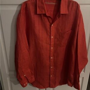 Ⓜ️🌴☀️Indulge in the charm of this Caribbean orange‎ Linen Button-Down size XL